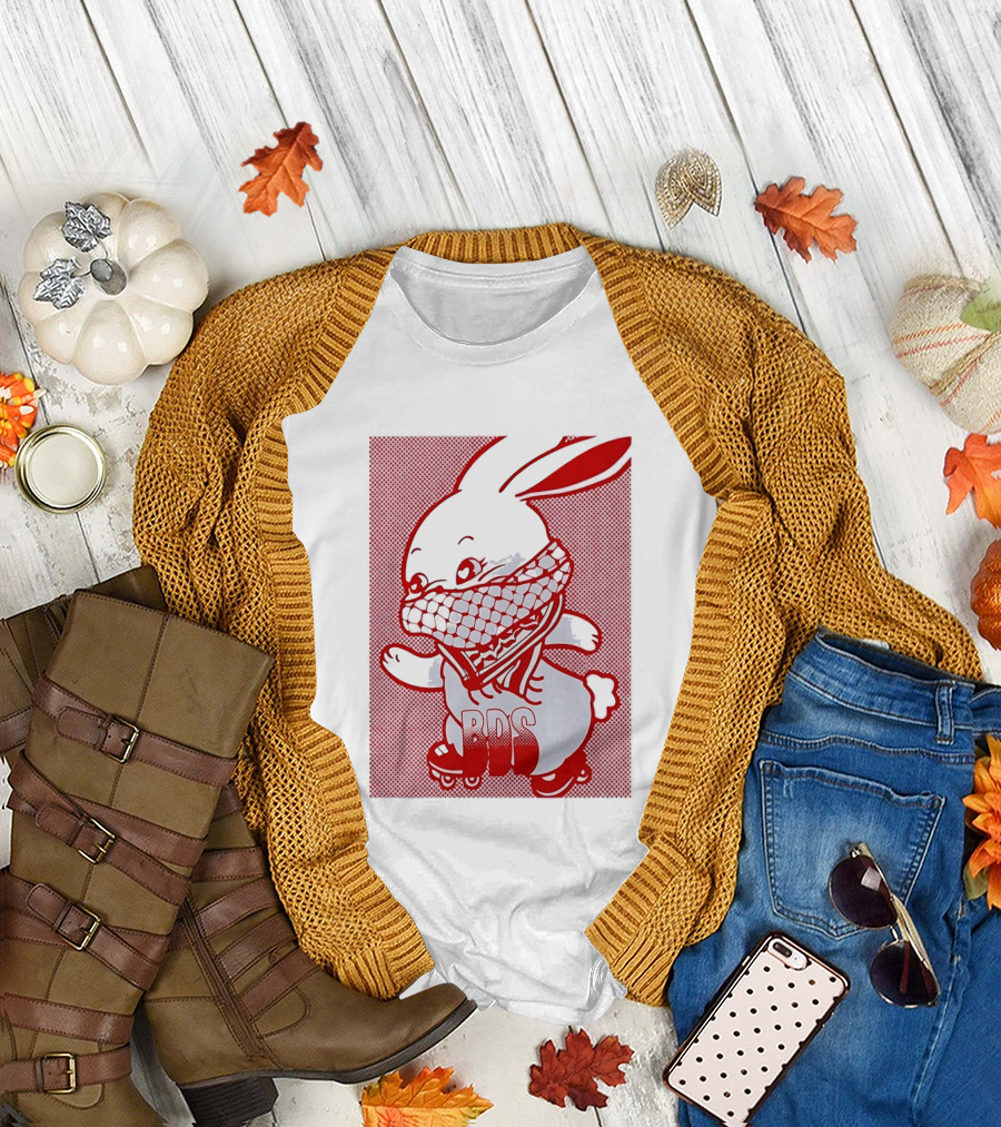 BDS Palestine Bunny with Keffiyeh and Roller Skates T-Shirt