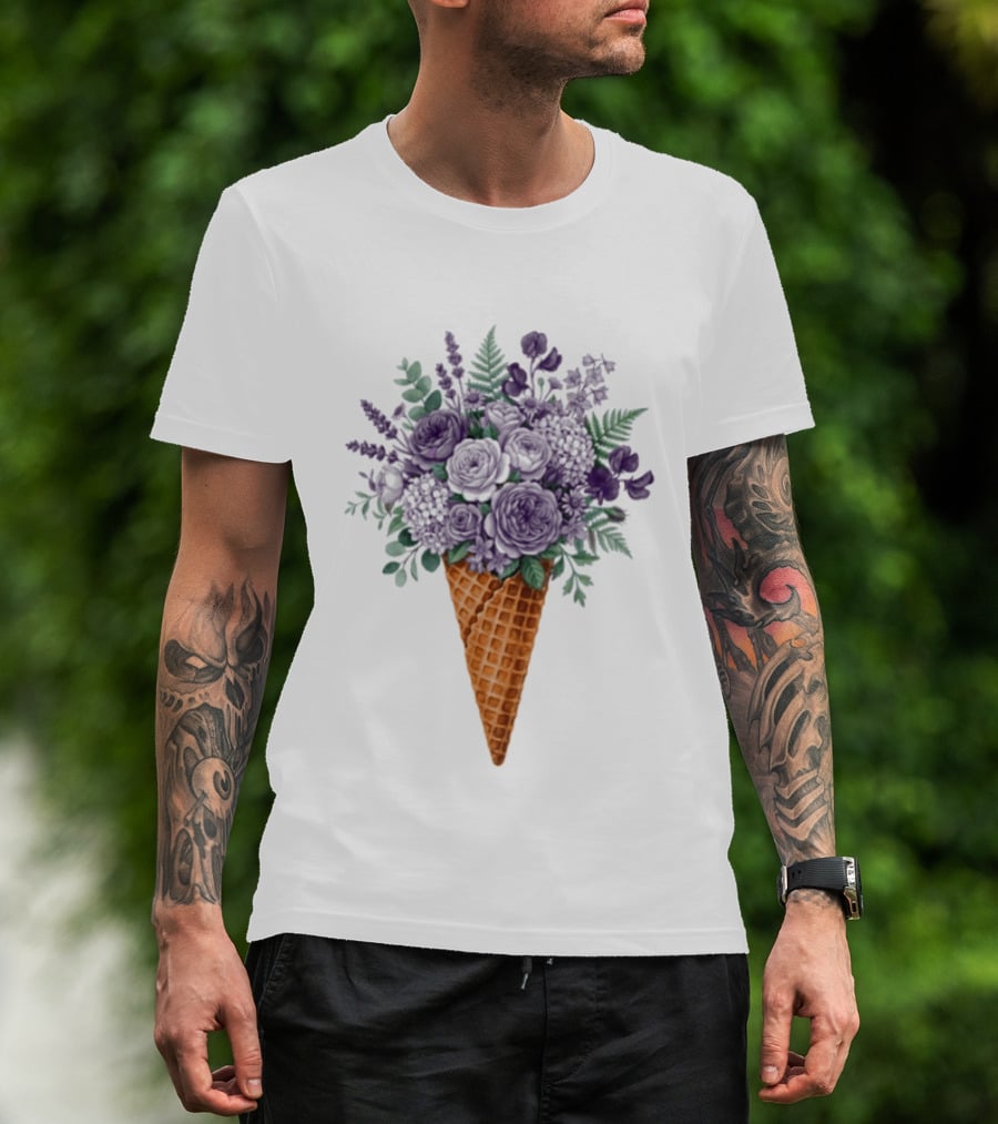 Floral Ice Cream Cone Plant Bouquet T-Shirt