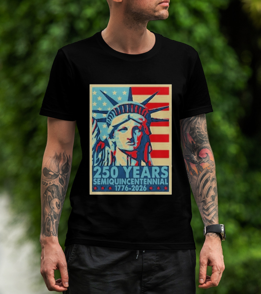 250 Years 1776 2026 Lady Liberty Semiquincentennial With American Flag T-Shirt