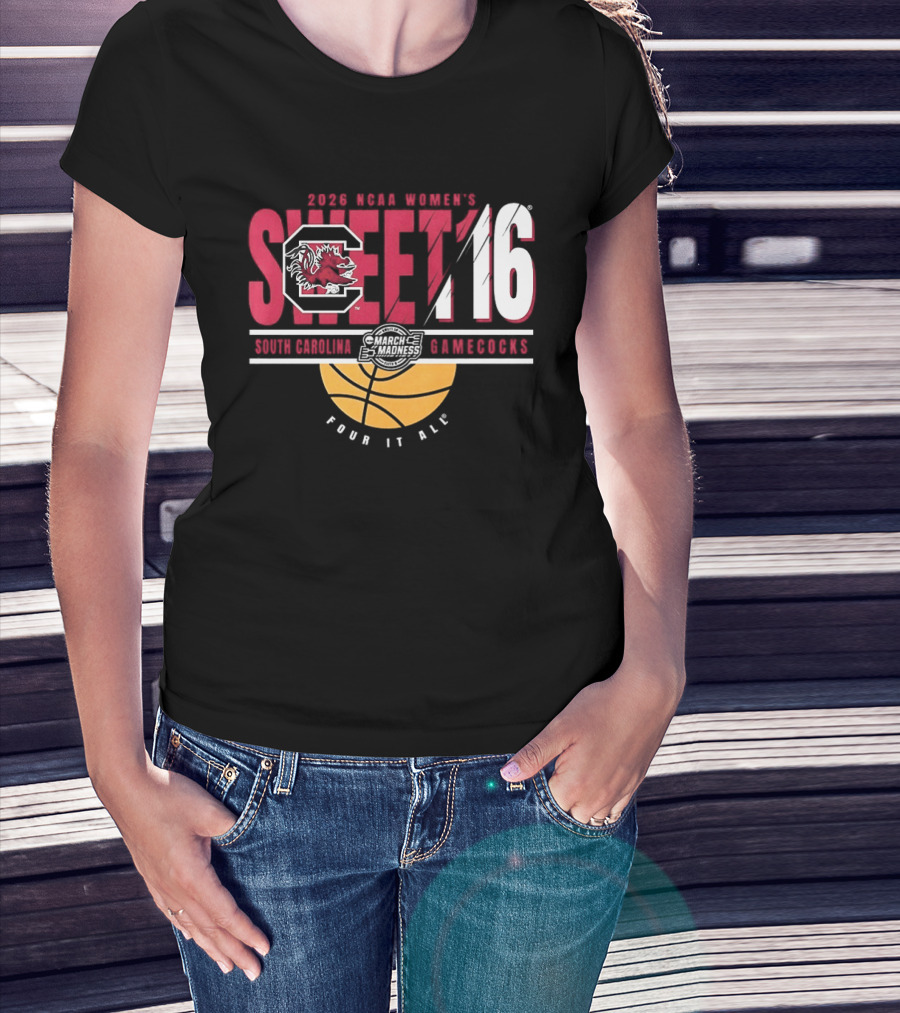 South Carolina Gamecocks NCAA Women's Basketball 2026 Sweet 16 Four It All Basketball T-Shirt