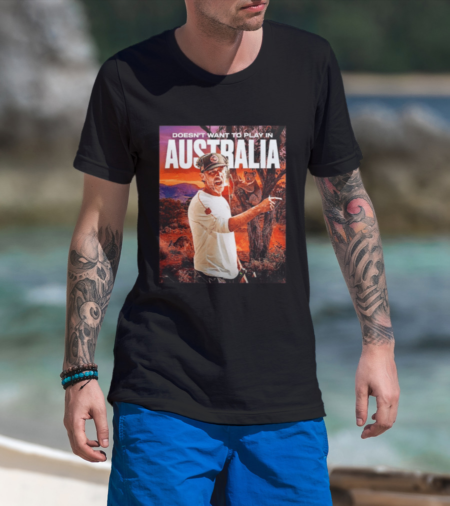 Doesn't Want To Play In Australia Kyle Shanahan San Francisco 49ers Coaching Kangaroos Koalas Scene T-Shirt
