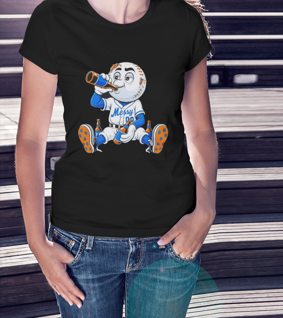 New York Mets Mr. Met Messy Drink Baseball T-Shirt