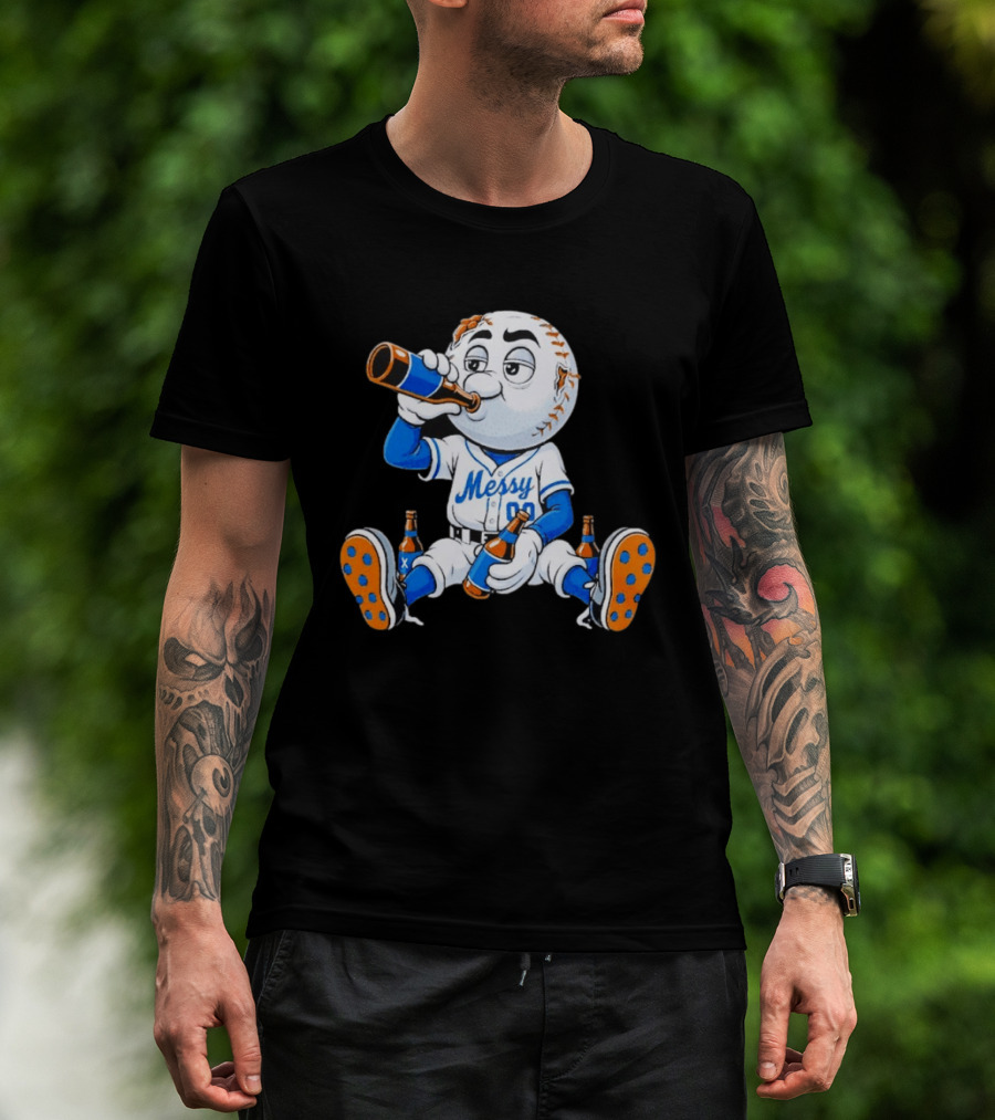 New York Mets Mr. Met Messy Drink Baseball T-Shirt