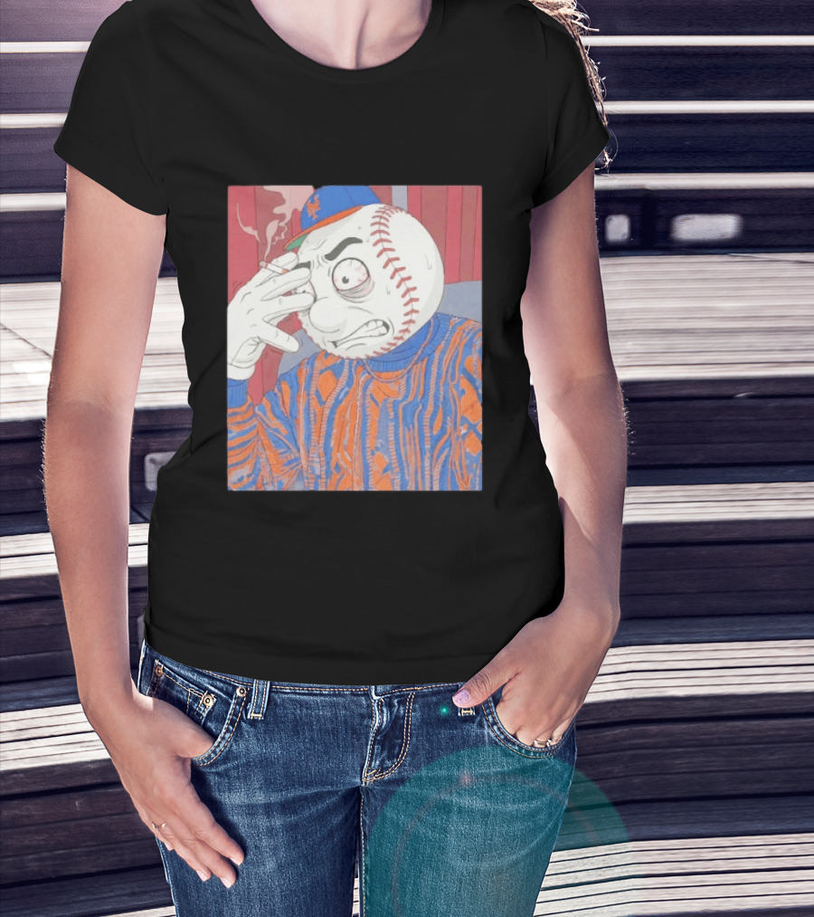 Mr. Met Stressed Smoking New York Mets Baseball Fan T-Shirt