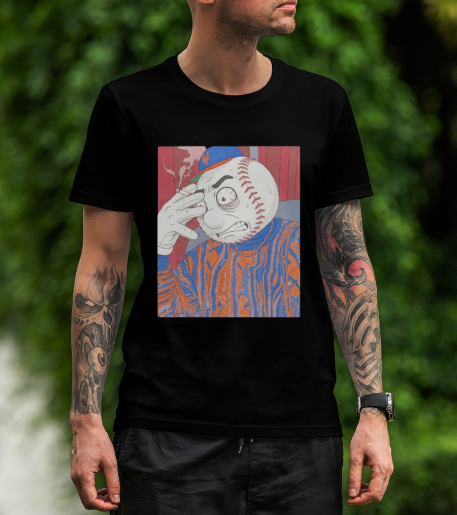 Mr. Met Stressed Smoking New York Mets Baseball Fan T-Shirt