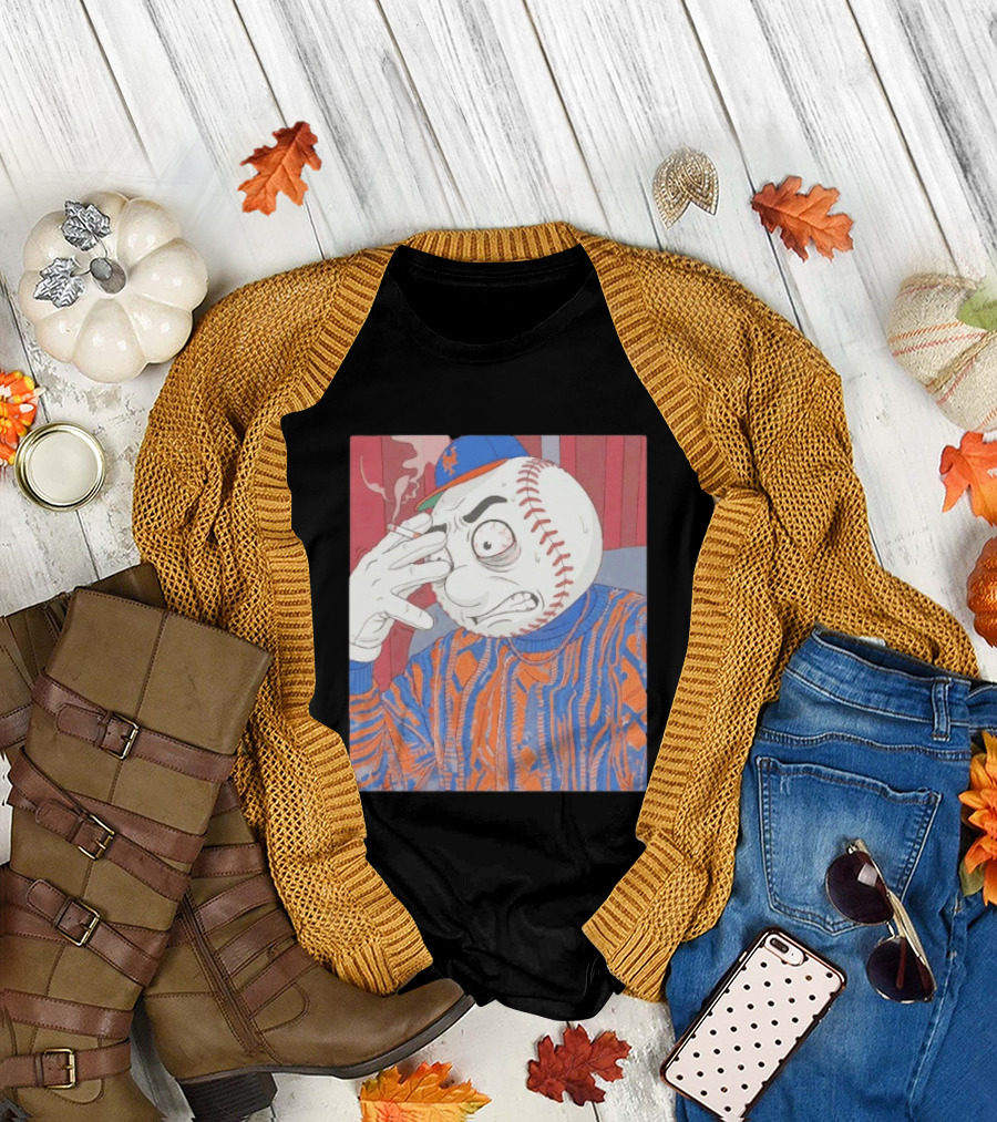 Mr. Met Stressed Smoking New York Mets Baseball Fan T-Shirt