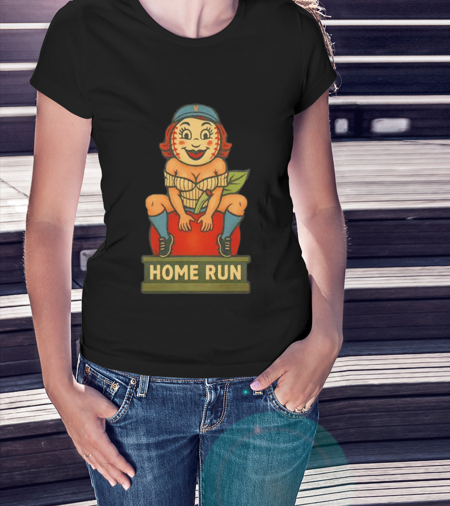 Mrs Met Home Run New York Mets Vintage Baseball Pin Up T-Shirt