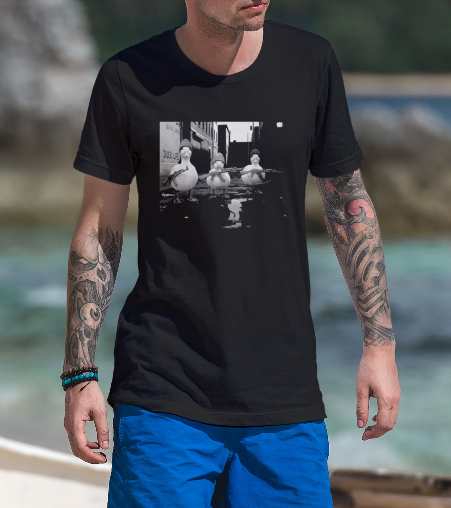 Quack Gang Duck Life Street Scene With Armed Ducks T-Shirt