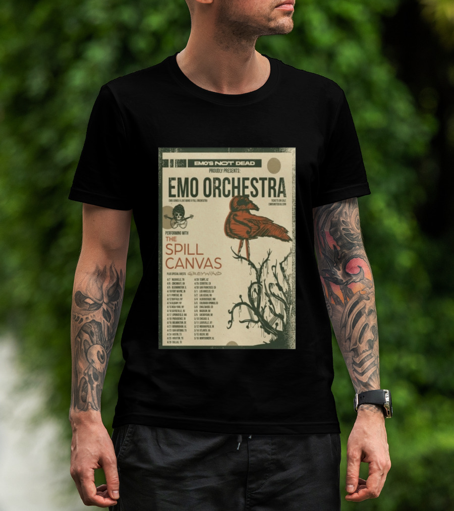 Emo Orchestra USA Tour 2026 With The Spill And Greywind Tour Dates T-Shirt