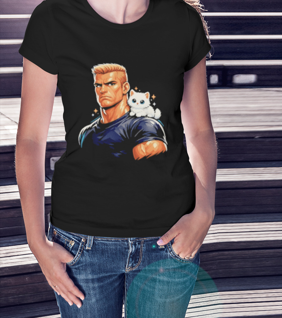 GigaChad With Tiny Cat Meme Buff Aesthetic T-Shirt