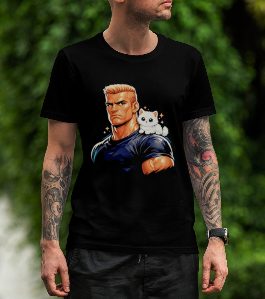GigaChad With Tiny Cat Meme Buff Aesthetic T-Shirt