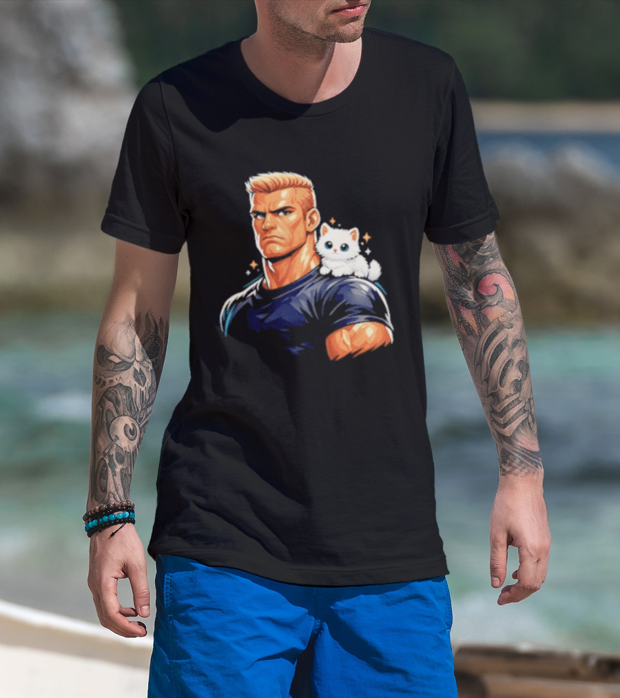 GigaChad With Tiny Cat Meme Buff Aesthetic T-Shirt