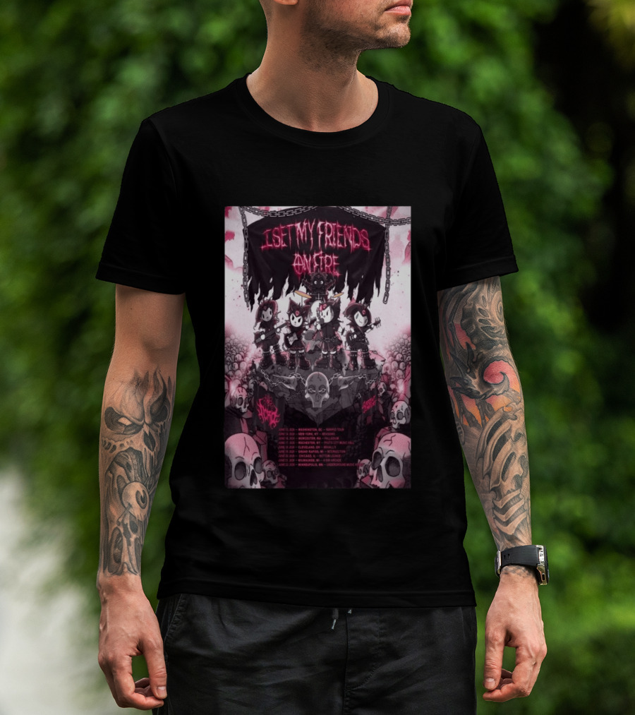 I Set My Friends On Fire Warped Tour 2026 Concert Tour Dates Skulls Chains T-Shirt
