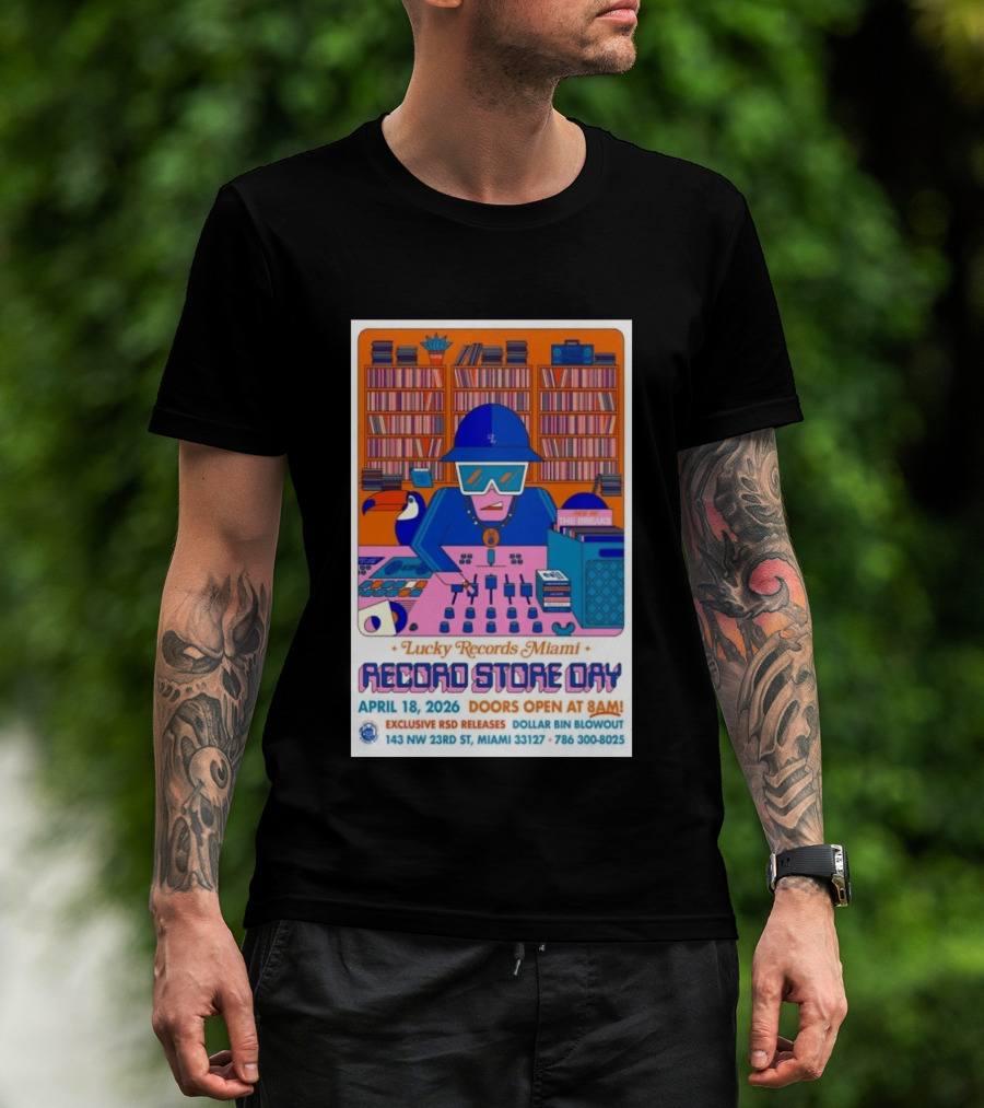 Lucky Records Miami Record Store Day April 18 2026 Exclusive RSD Releases Dollar Bin Blowout T-Shirt