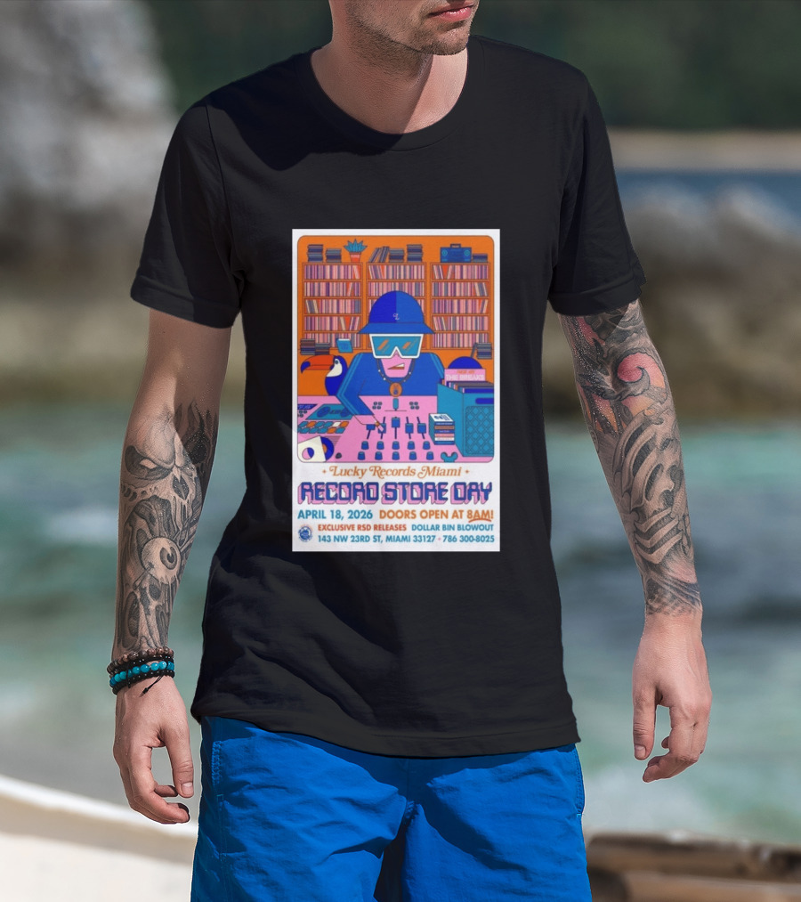 Lucky Records Miami Record Store Day April 18 2026 Exclusive RSD Releases Dollar Bin Blowout T-Shirt