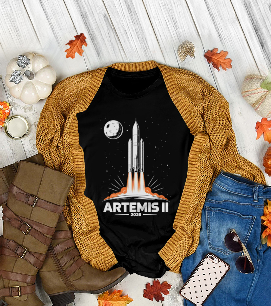 Artemis II 2026 Rocket Launch to the Moon with Spacecraft and Moon T-Shirt