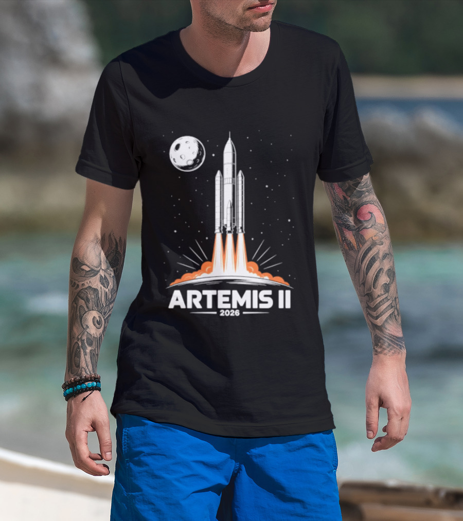 Artemis II 2026 Rocket Launch To The Moon With Spacecraft And Moon T-Shirt