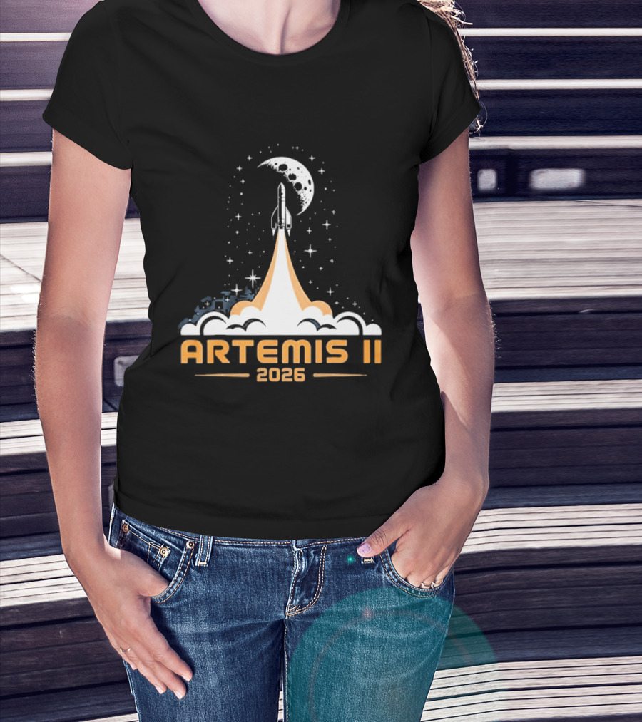 Artemis II 2026 Moon Rocket Launch With Stars And Moon T-Shirt