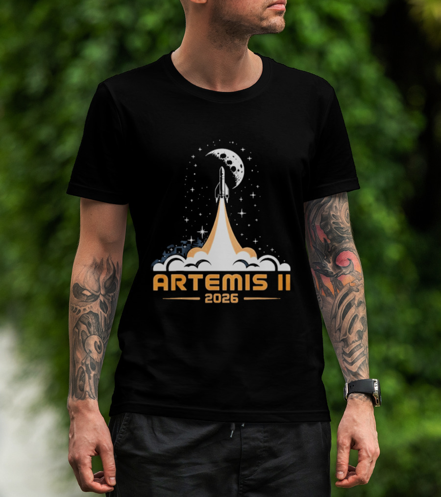Artemis II 2026 Moon Rocket Launch With Stars And Moon T-Shirt