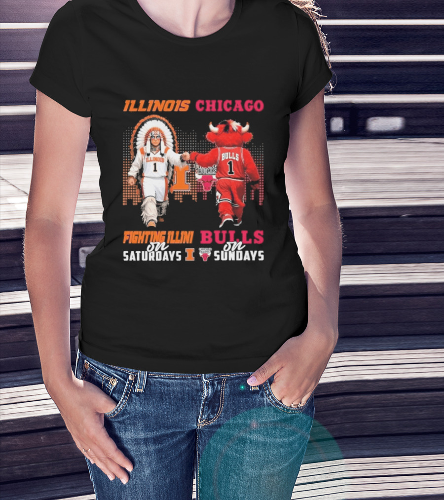Illinois Fighting Illini On Saturdays Chicago Bulls On Sundays T-Shirt
