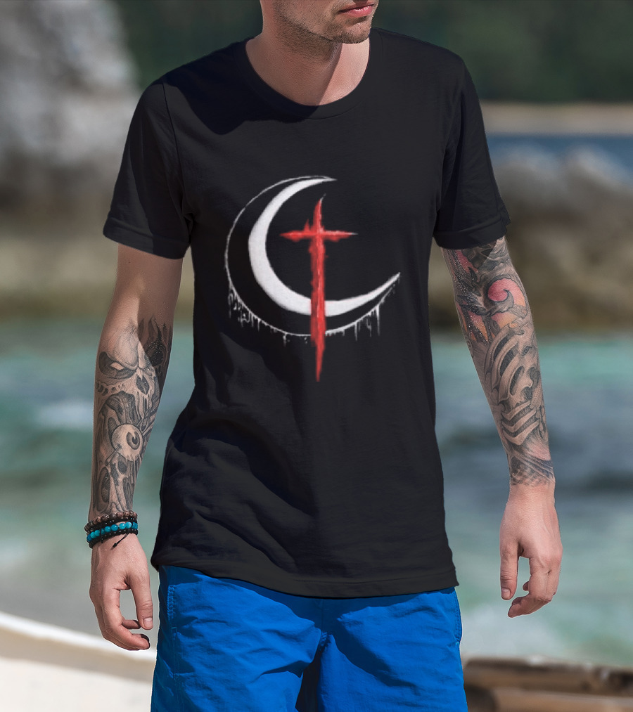 Doggie Deimos Blood Moon Dripping Red Crescent And Cross T-Shirt