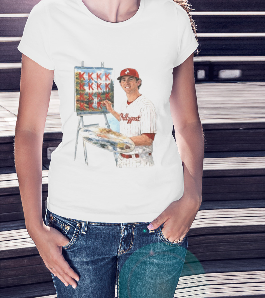 Andrew Painter Phillies Pitcher Painting Happy Little K's Phillygoat Baseball T-Shirt