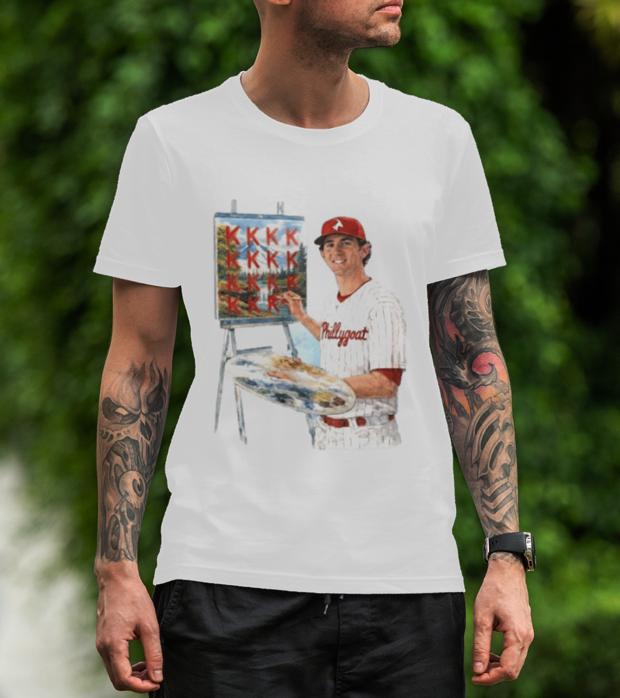 Andrew Painter Phillies Pitcher Painting Happy Little K's Phillygoat Baseball T-Shirt