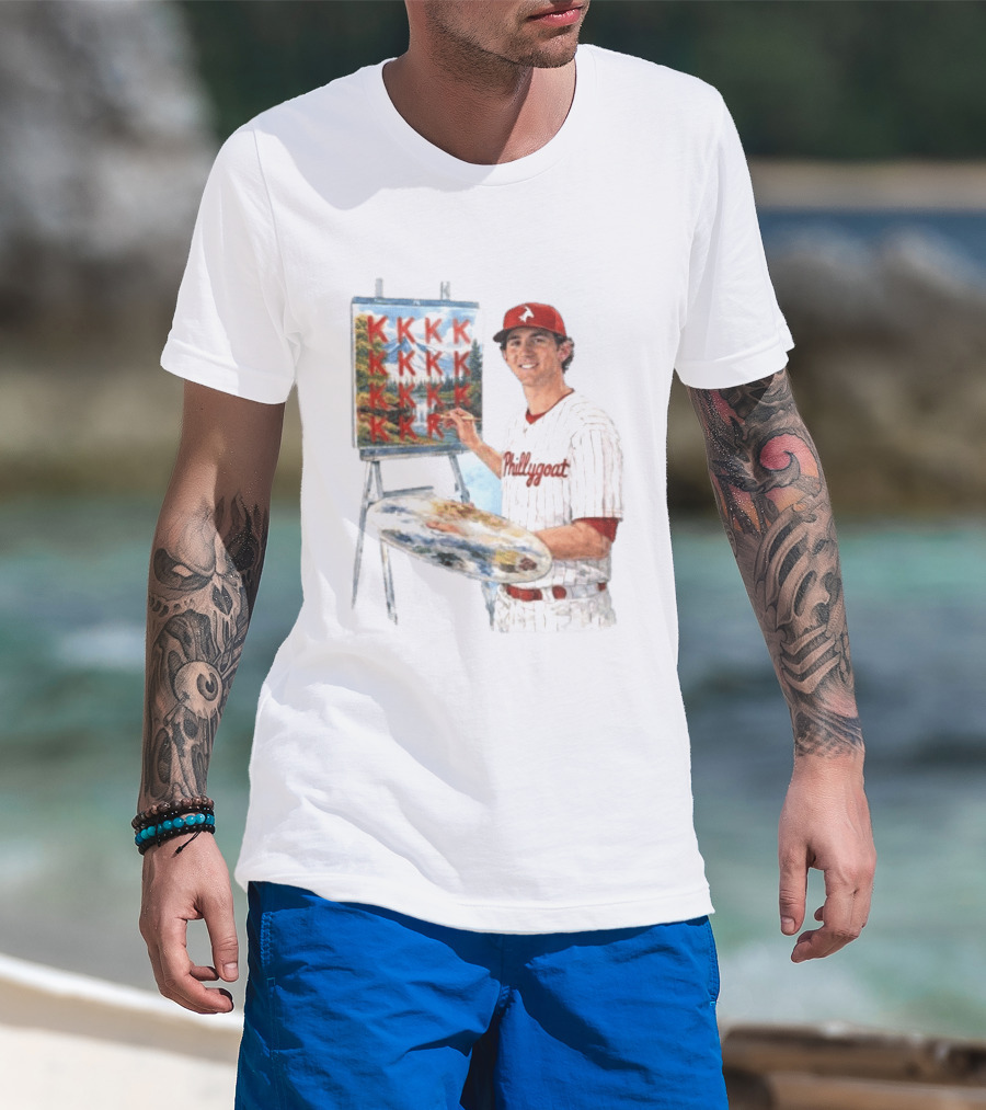 Andrew Painter Phillies Pitcher Painting Happy Little K's Phillygoat Baseball T-Shirt