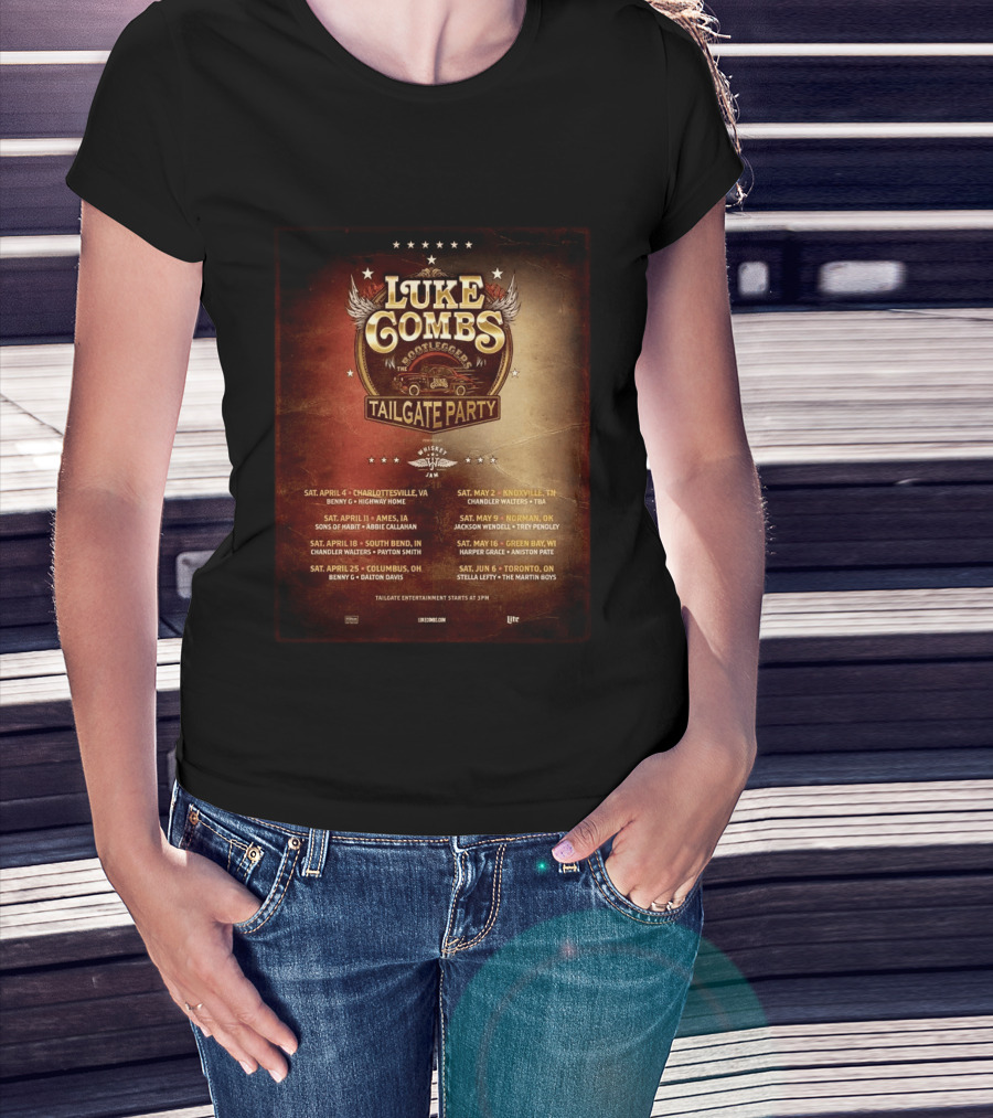 Luke Combs Bootleggers Tailgate Party 2026 My Kinda Saturday Night Tour City Dates Whiskey Jam T-Shirt