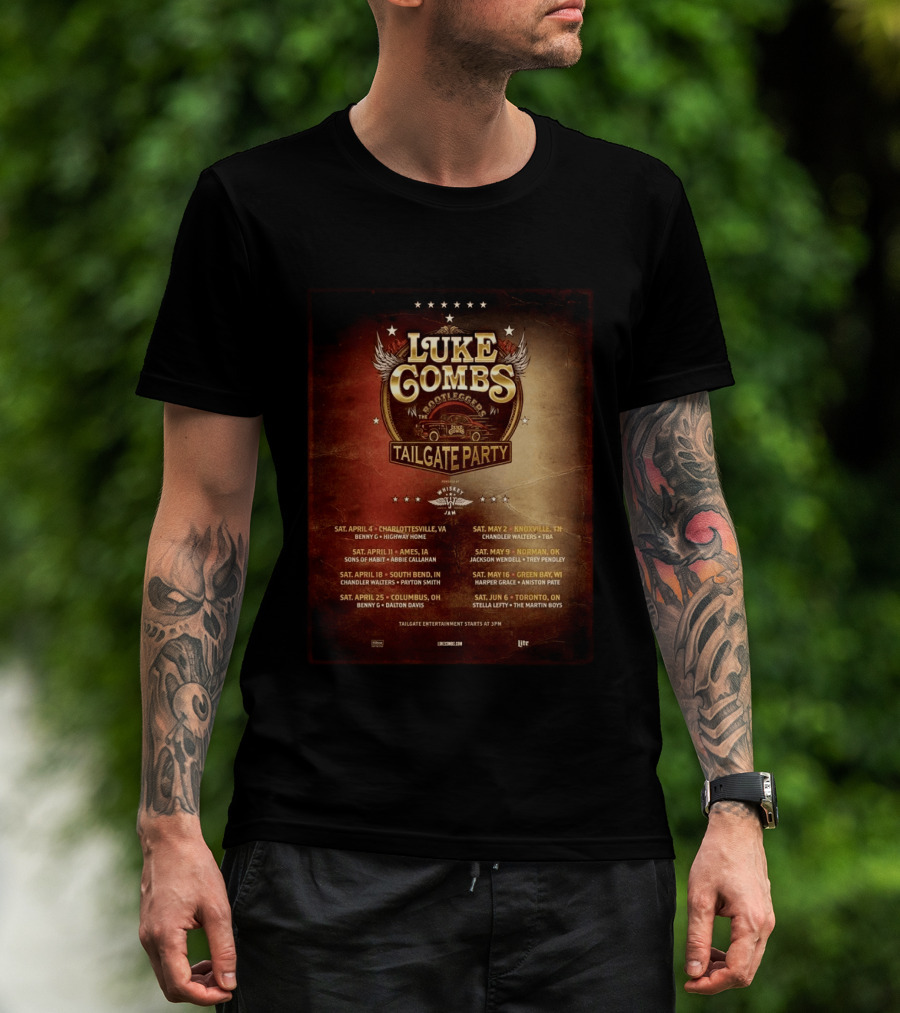 Luke Combs Bootleggers Tailgate Party 2026 My Kinda Saturday Night Tour City Dates Whiskey Jam T-Shirt