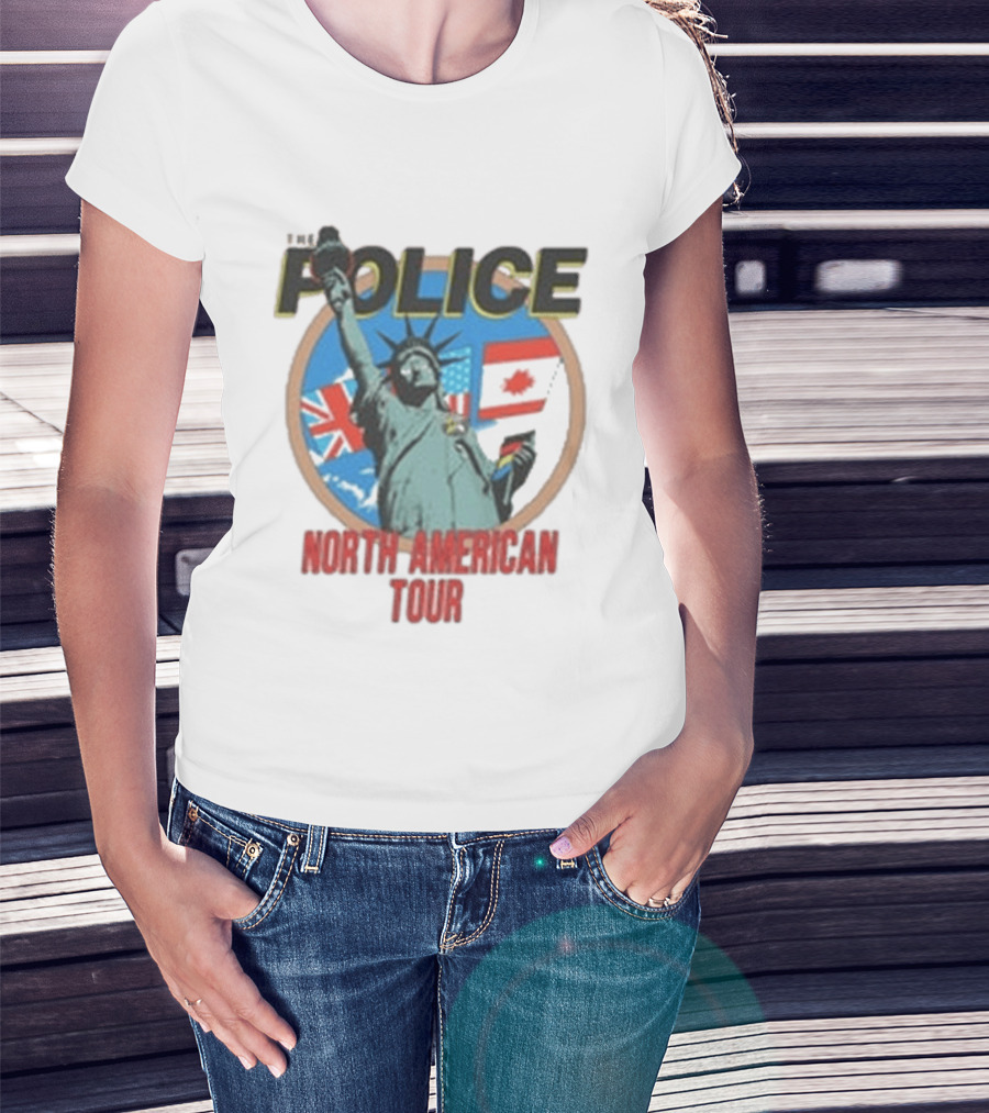The Police 1983 North American Tour Lady Liberty UK Canada US Flags T-Shirt