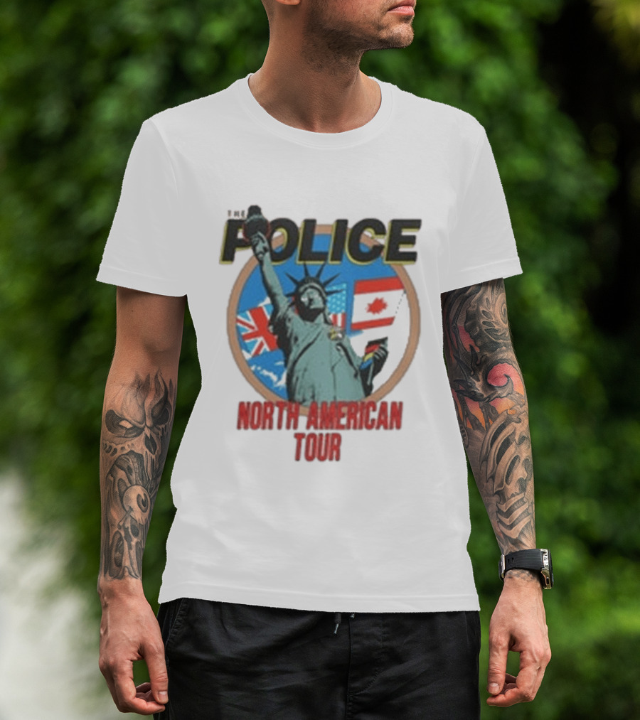 The Police 1983 North American Tour Lady Liberty UK Canada US Flags T-Shirt