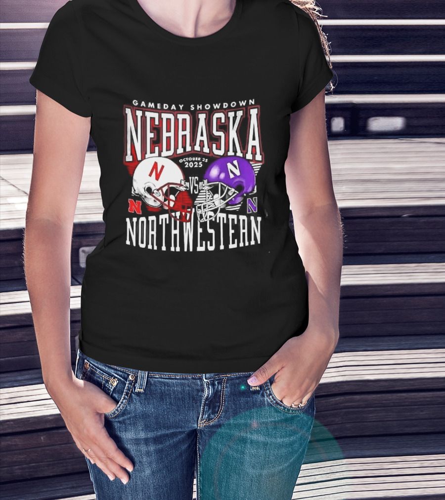 Nebraska Cornhuskers Northwestern Wildcats Gameday Showdown 2025 Helmet Matchup T-Shirt