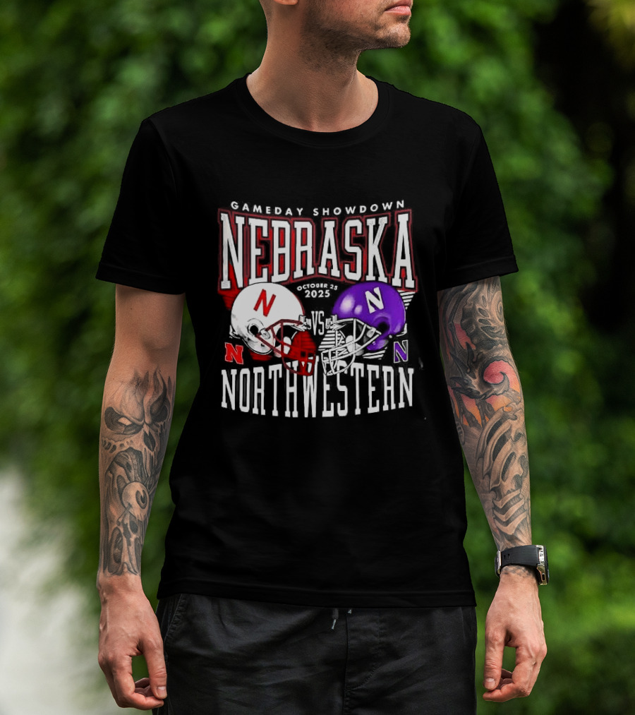 Nebraska Cornhuskers Northwestern Wildcats Gameday Showdown 2025 Helmet Matchup T-Shirt