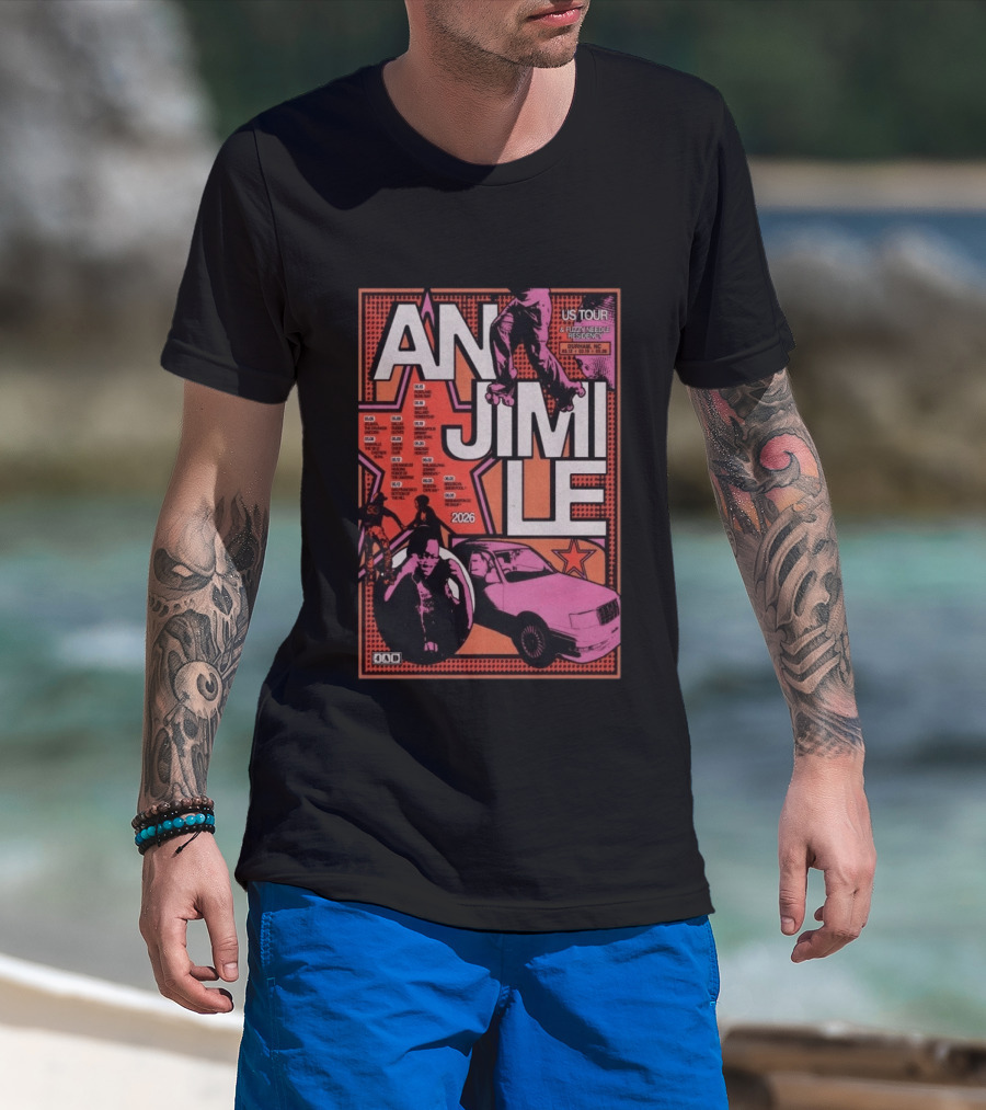 Anjimile 2026 US Tour Fuzz And Needle Residency With Skater And Pink Car T-Shirt