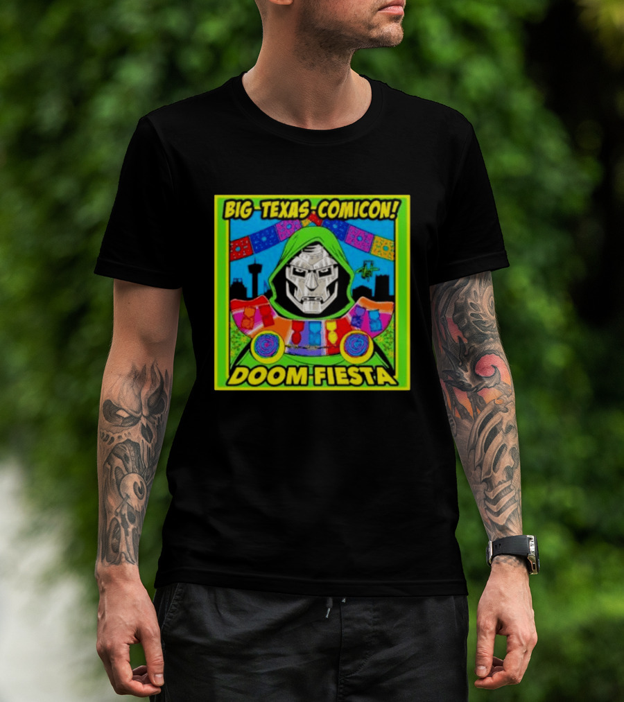 Big Texas Comicon Doom Fiesta Colorful Celebration With Iconic Mask T-Shirt