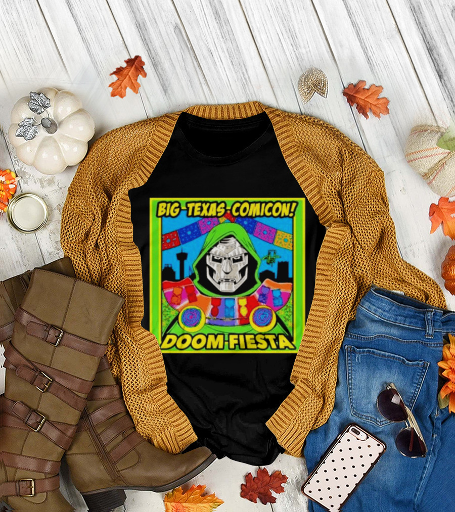 Big Texas Comicon Doom Fiesta Colorful Celebration With Iconic Mask T-Shirt
