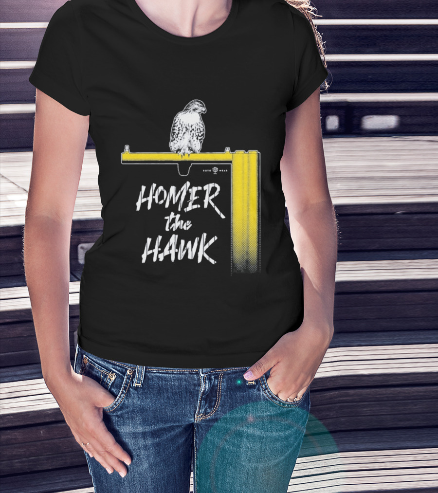 Homer The Hawk Perched On Yellow Crossbar T-Shirt