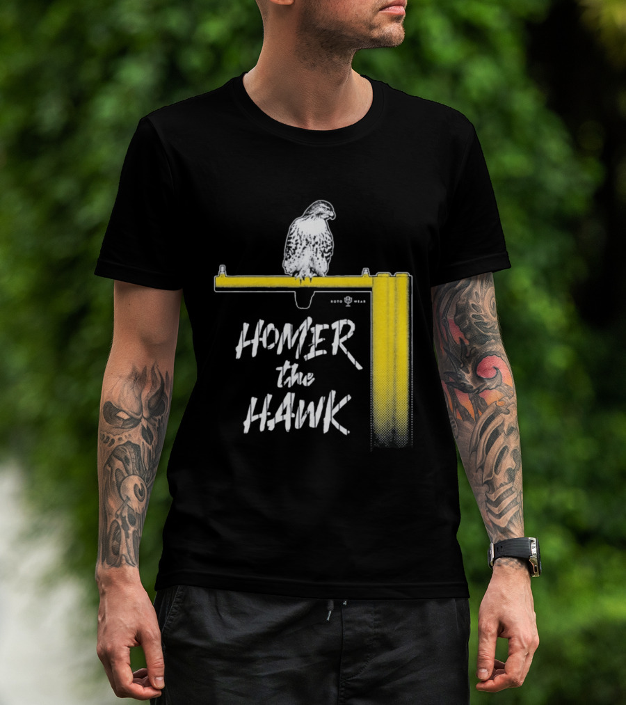 Homer The Hawk Perched On Yellow Crossbar T-Shirt