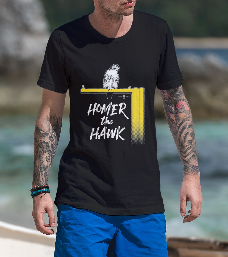 Homer The Hawk Perched On Yellow Crossbar T-Shirt