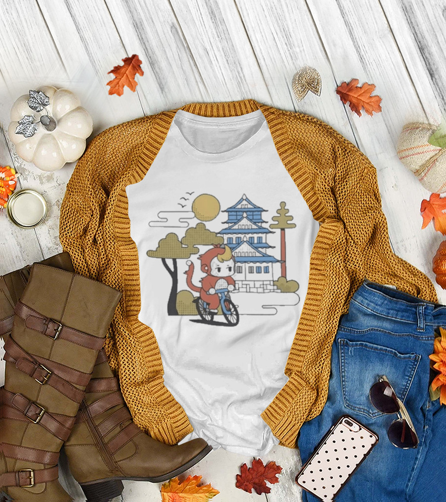CDawgVA Anime Monkey Riding Motorcycle with Japanese Temple T-Shirt
