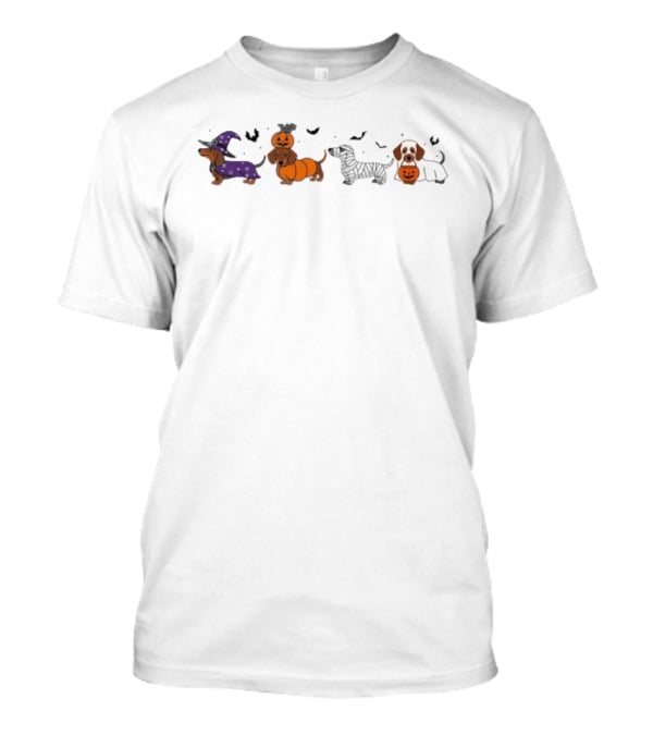 Halloween Dogs Witch Pumpkin Dachshund Costume Party T-Shirt