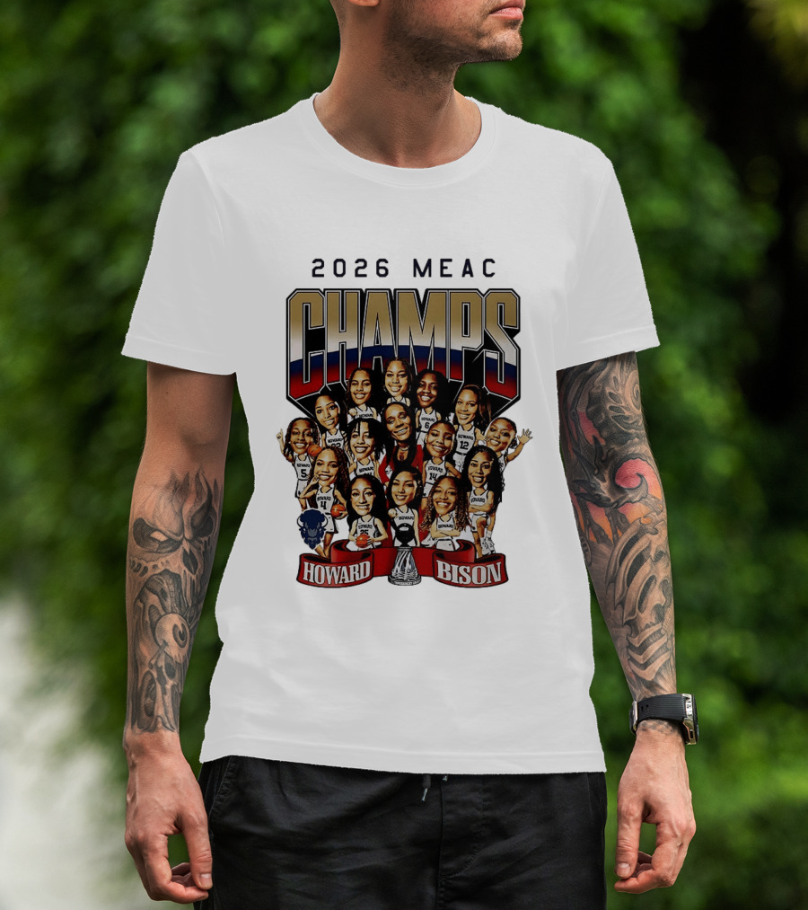 2026 MEAC Champs Howard Bison Women's Basketball Caricature T-Shirt