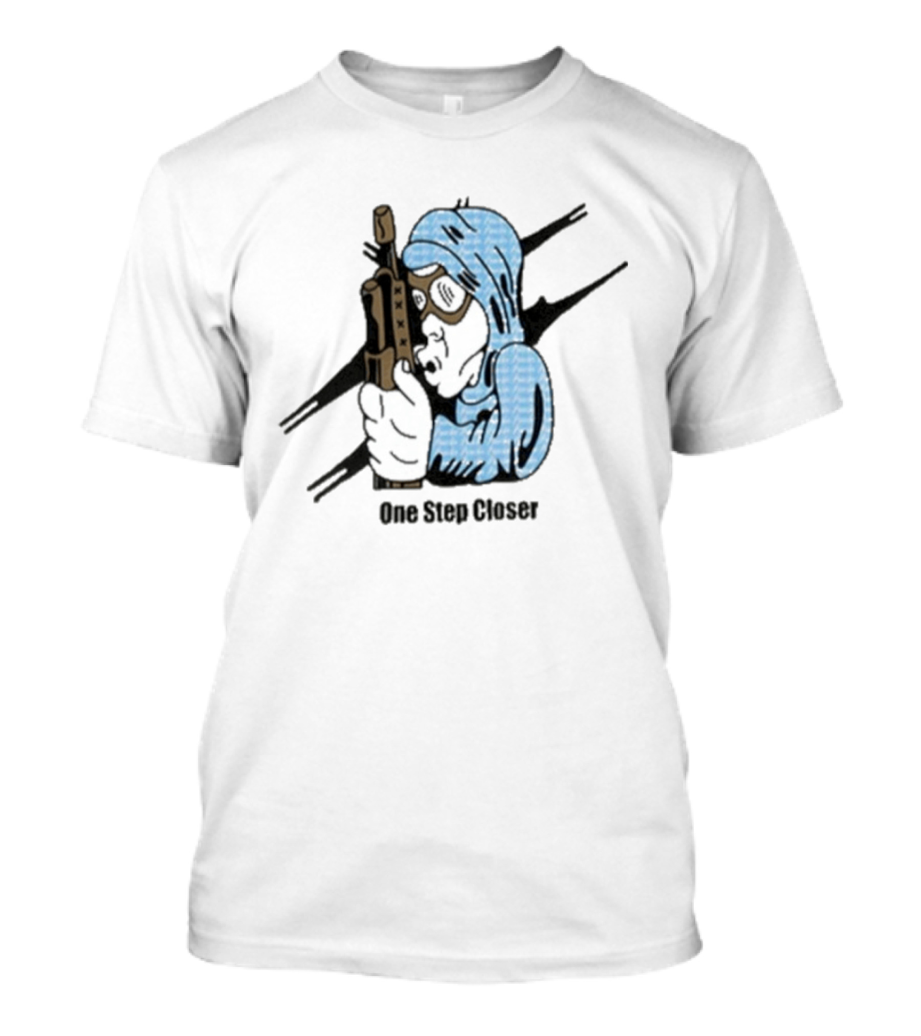 One Step Closer Osc X Preacher Blue Hooded Figure With Rifle T-Shirt