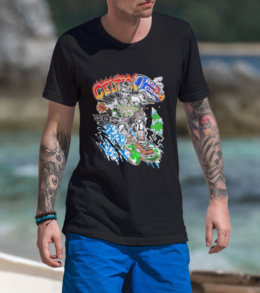 Celtics Road Champ Skull 33 Boston Basketball T-Shirt