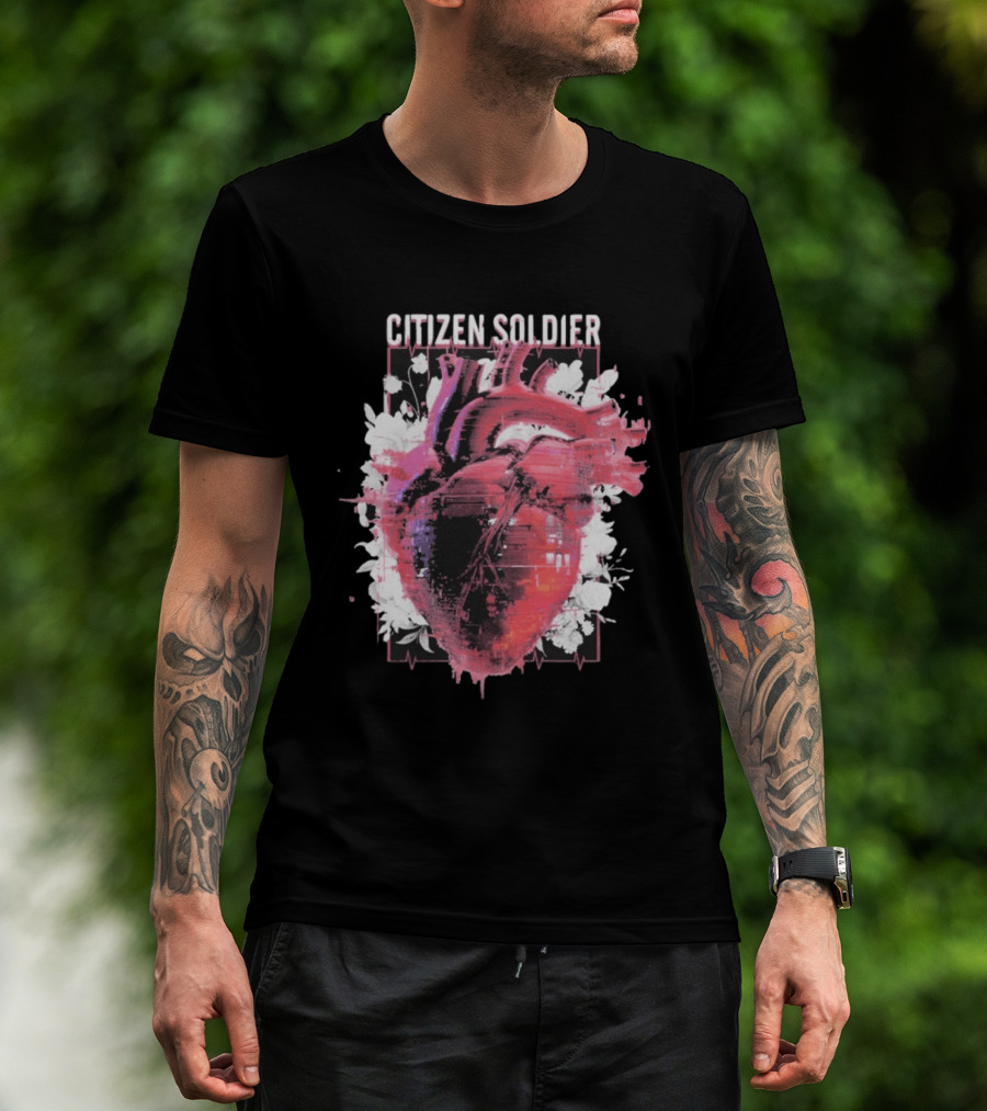 Citizen Soldier Heartbeat Anatomical Heart And Floral T-Shirt