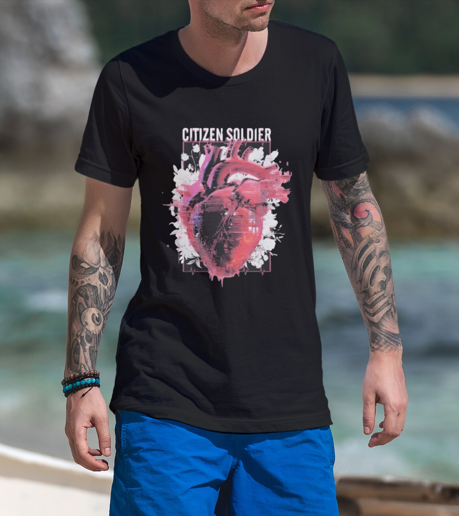 Citizen Soldier Heartbeat Anatomical Heart And Floral T-Shirt