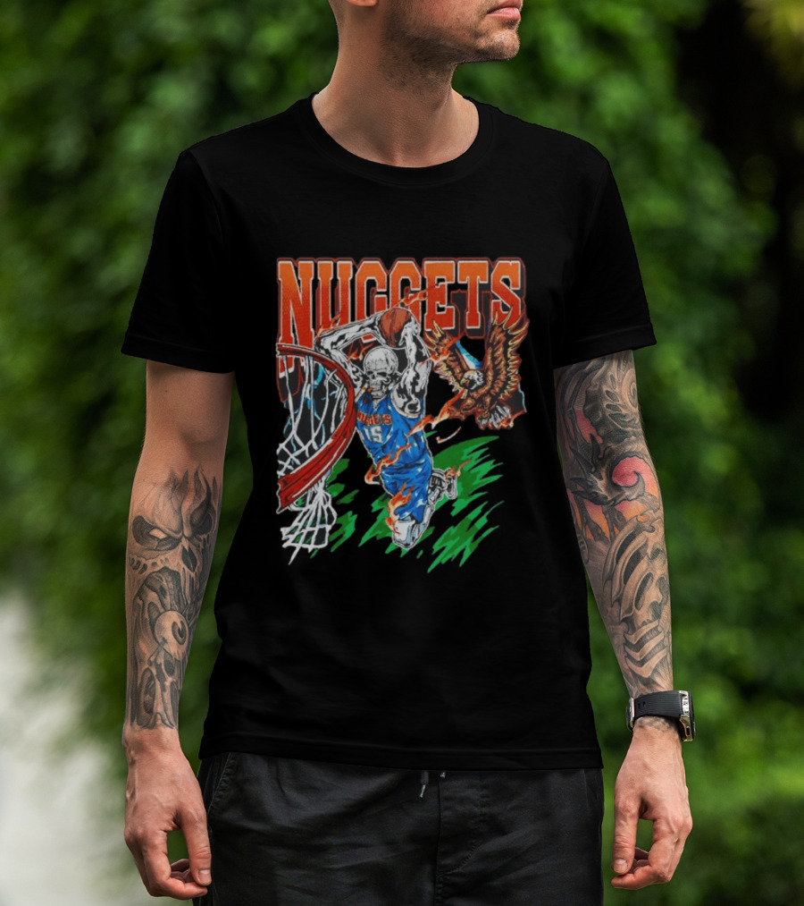 Nuggets Skeleton Dunking 15 With Eagle And Flames T-Shirt