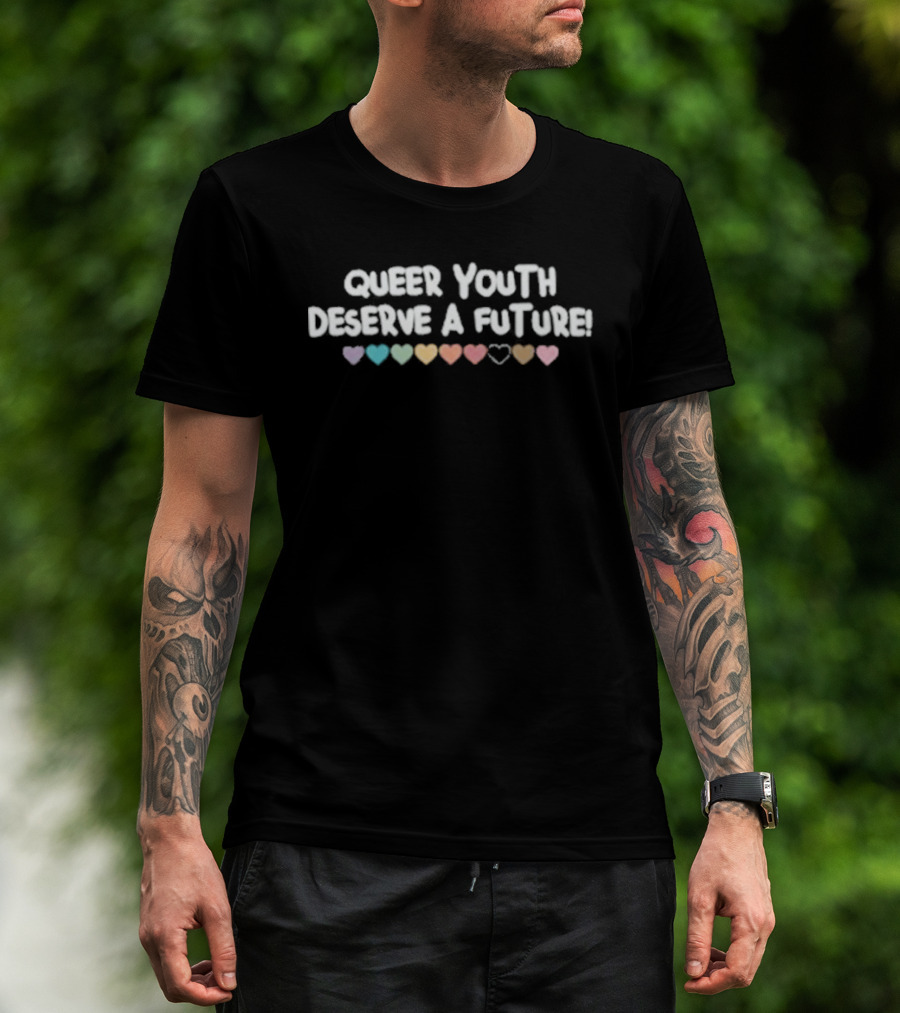 Queer Youth Deserve A Future Pastel Rainbow Hearts T-Shirt