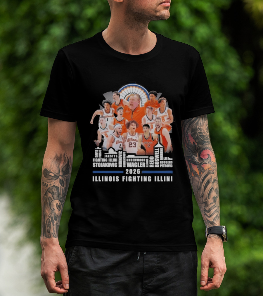 2026 Illinois Fighting Illini Skyline Basketball Team Montage T-Shirt